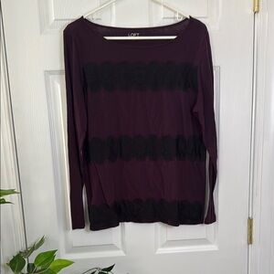 LOFT Purple and Black Long Sleeve Blouse